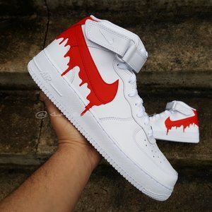 Nike Air Force 1 Mid Red Paint Drip Custom NWT